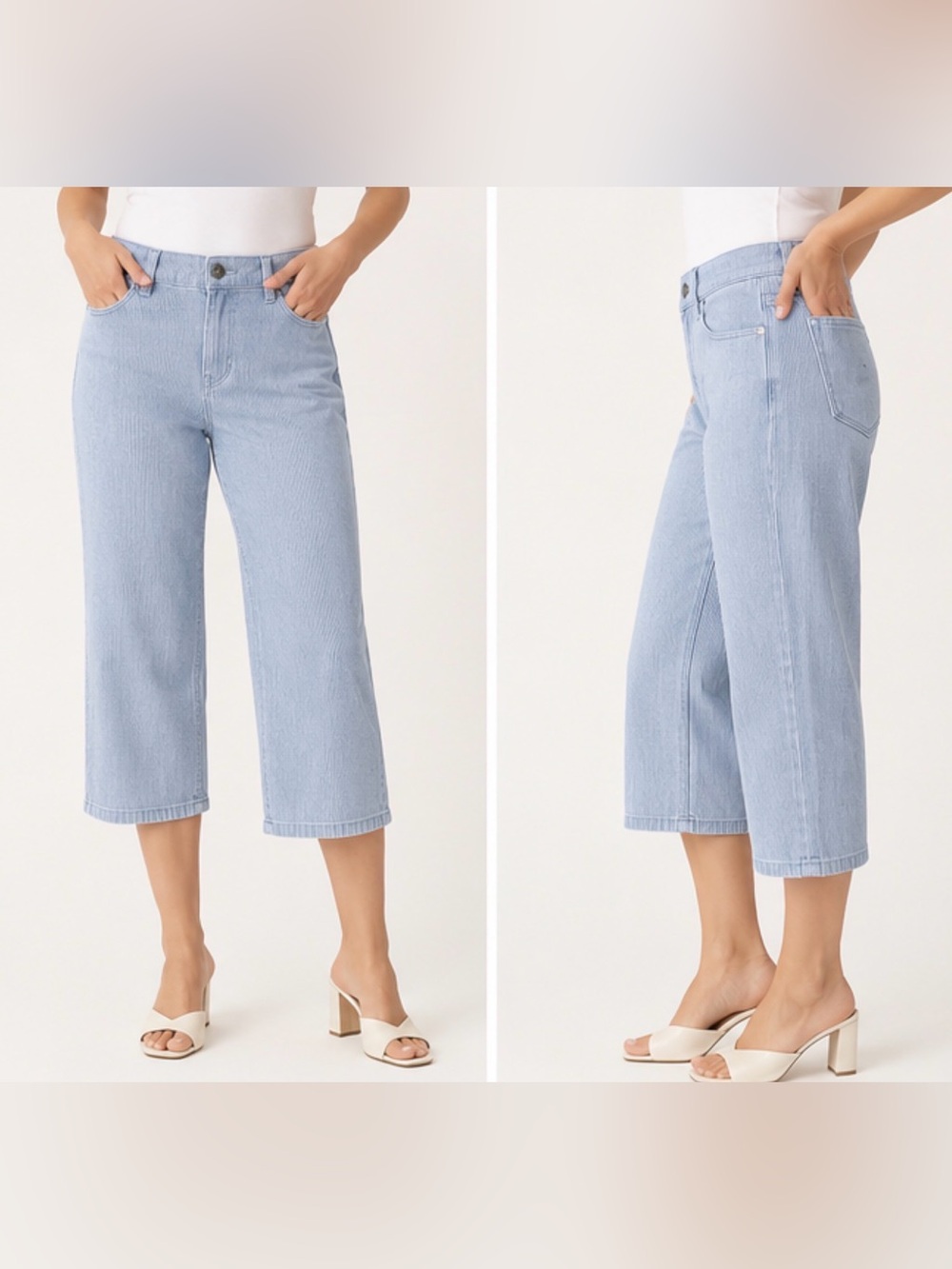 Gloria Vanderbilt size 10 Light Blue and white Stripe Wide-Leg Capri Jeans
